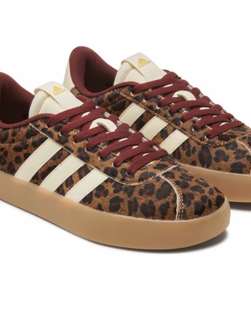 adidas Women’s VL Court 3.0 Leopard Print Sneakers with Maroon Laces - Picture 3 of 8